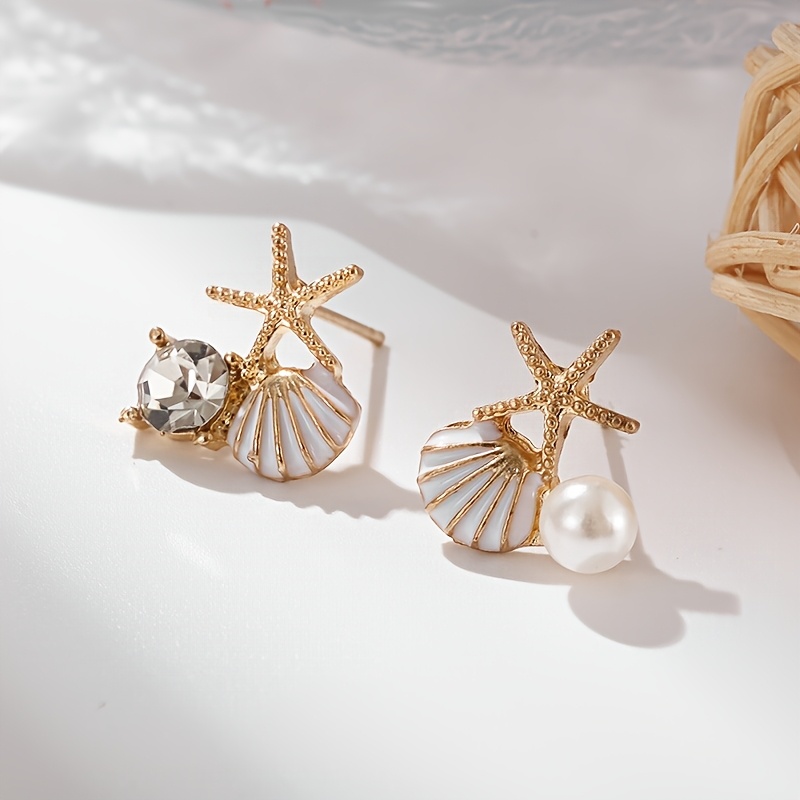 Women's Starfish Shell Multi-Color Enamel Earrings, Summer
